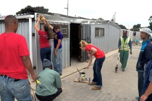 WPI students work on a preschool for the children of Flamingo Crescent settlement in Cape Town.