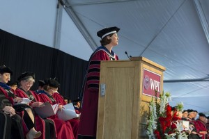 ‘Use your degree to make us proud,’ President Laurie Leshin told graduates in her charge to the class.