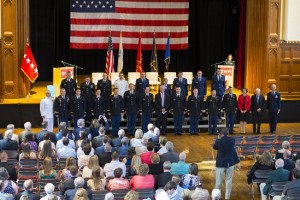 Retired Army Gen. David McKiernan commissioned 18 ROTC cadets as military officers.