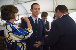 Air Force 2nd Lt. Daniel Long has his gold bars pinned on.