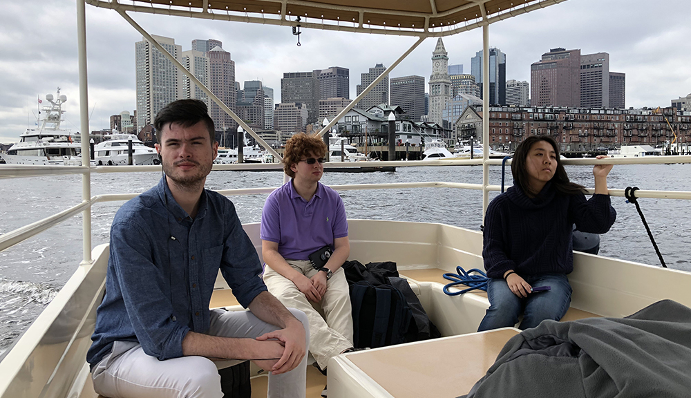 The student team on a Boston water taxi tour during project field work
