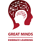 Great Minds Embrace Learning logo with illustration of a human head.