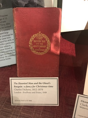 One of Dickens's writings on display, The Haunted Man and the Ghost's Bargain. alt