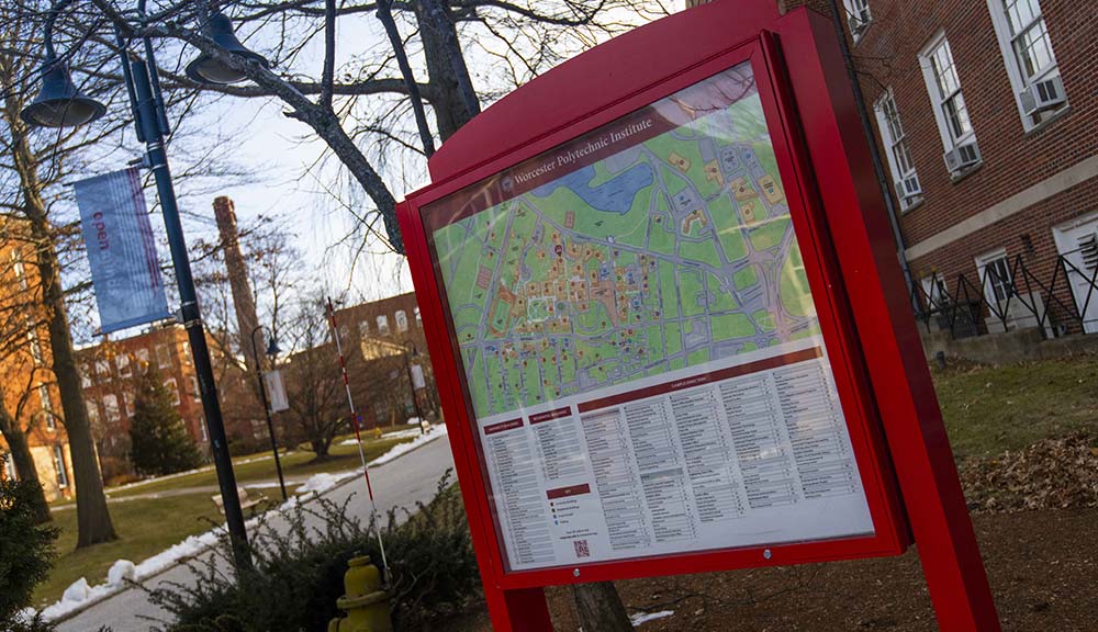 A close-up photo of the new campus maps that were installed at the beginning of the month.