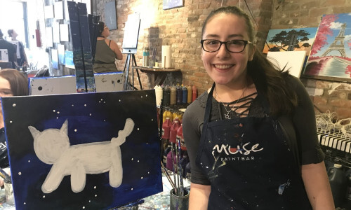 Katherine Gomes, Chemical Engineering Student, in an art studio