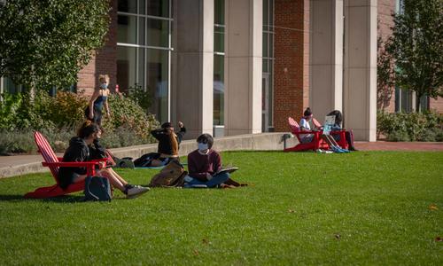 Students sitting on the quad