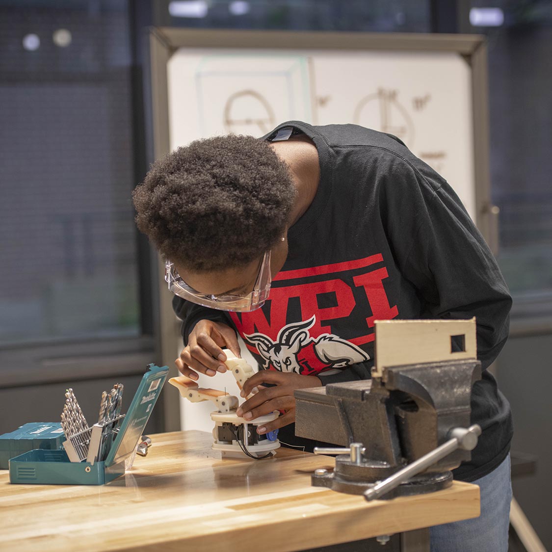 Student in makerspace at WPI