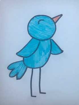 A drawing of a blue bird on the front of a card. alt