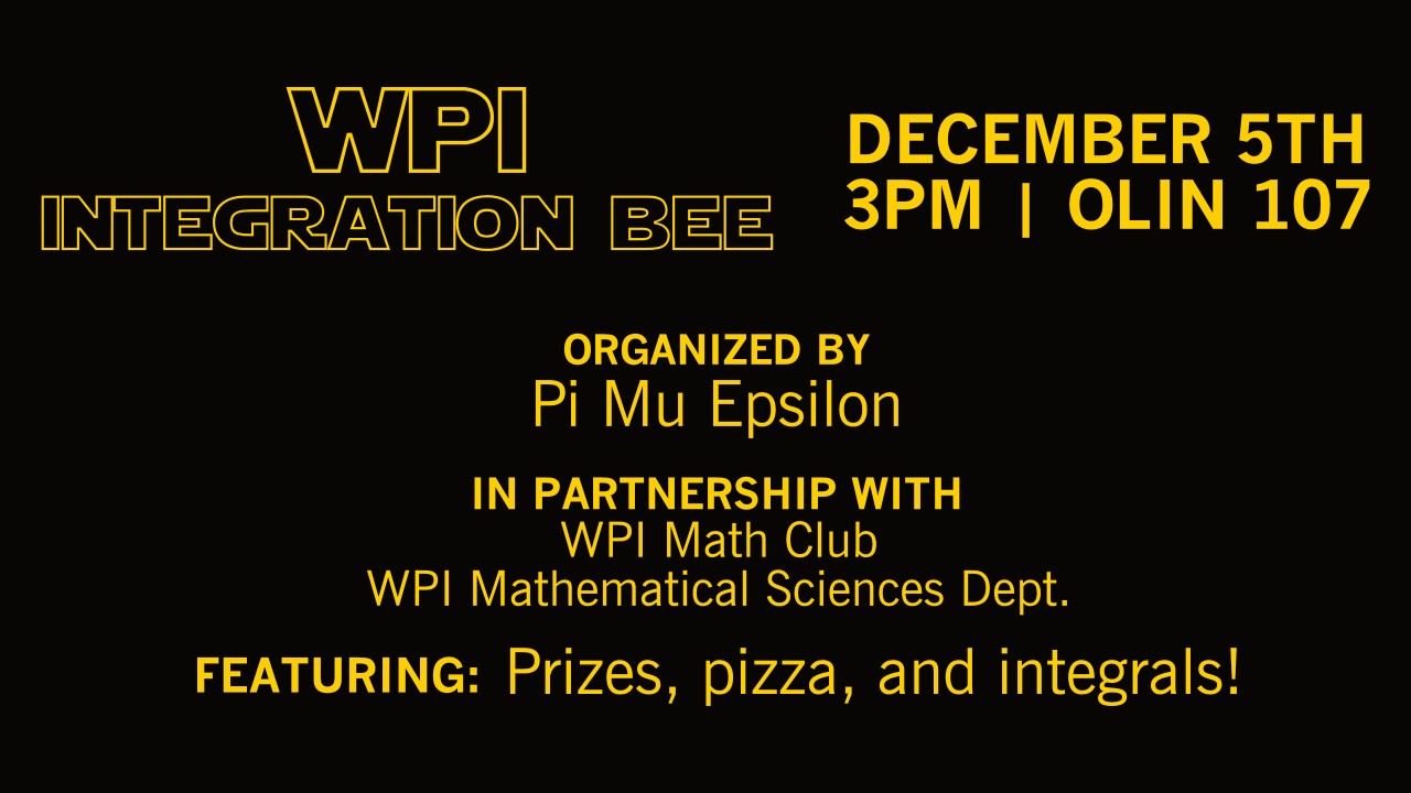 Flyer for Integration Bee event on December 5th at 3:00 pm in Olin 107