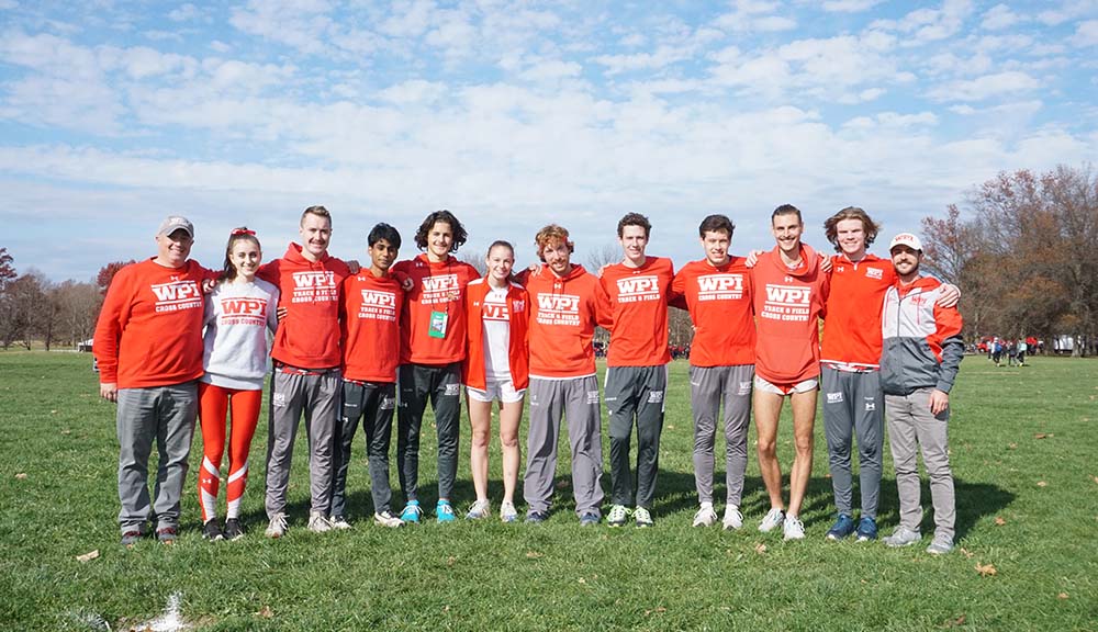Members of WPI's cross country team gather for a photo.