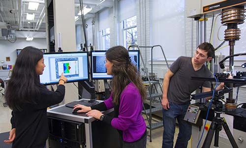 WPI students and faculty member working on mechanical engineering research