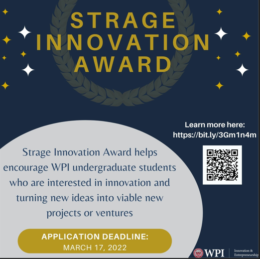Flyer with description of Strage award, deadline information and QR code