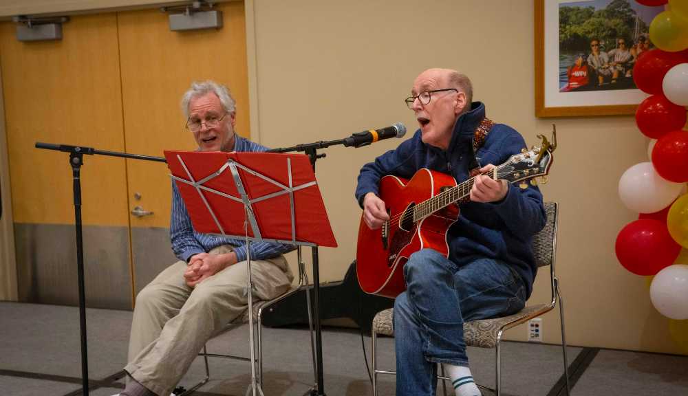 Steve Bullock and David Spanagel perform songs in the Odeum.
