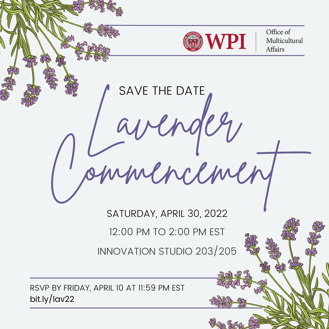 flyer showing the day, time, and RSVP link for Lavender Commencement