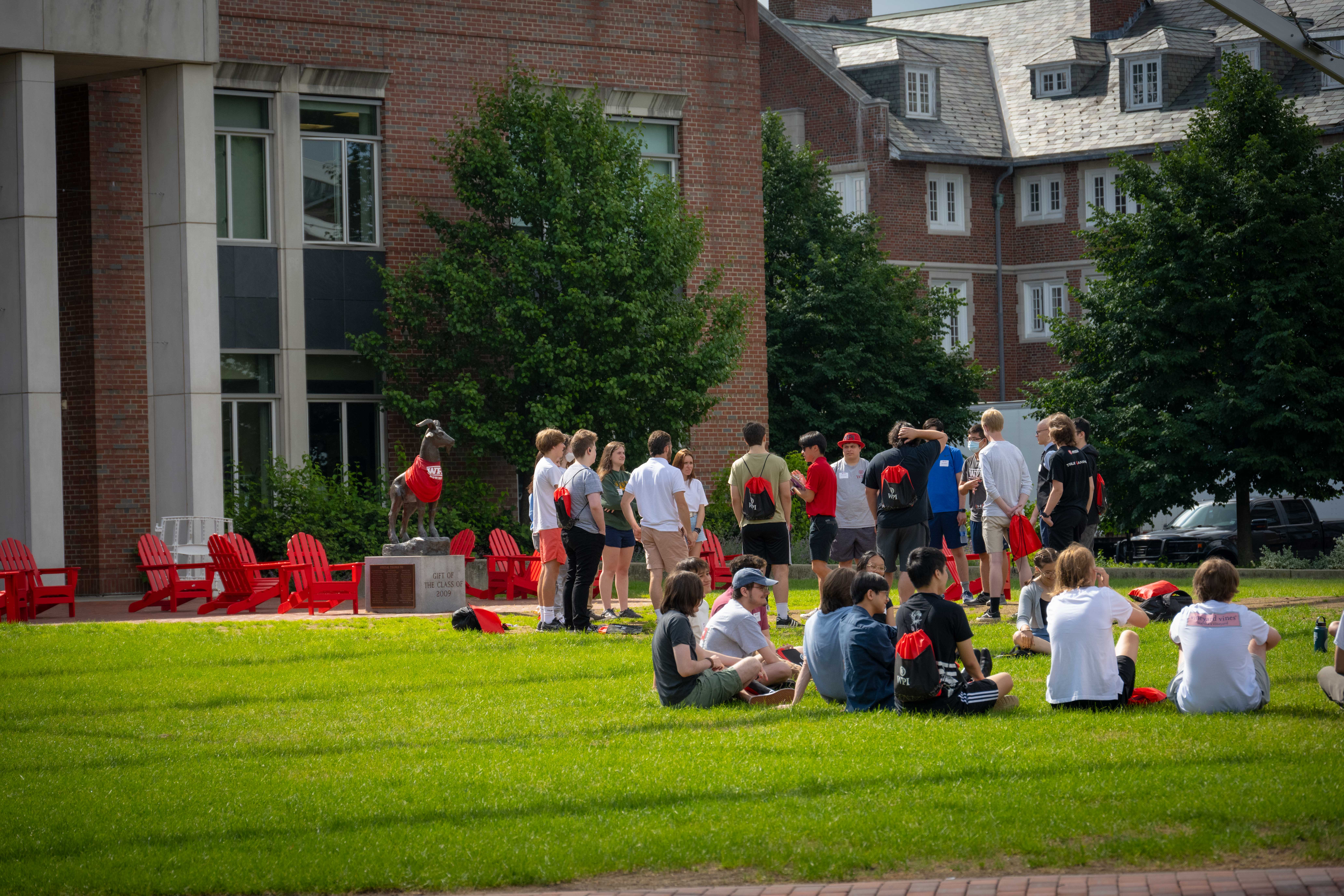 students sitting in groups on the Quad