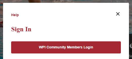 screenshot of recreation center webpage login pop-up window