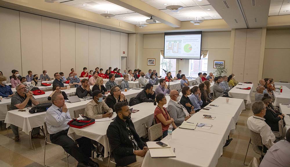 Participants at the International Drying Symposium on campus attend a panel discussion.