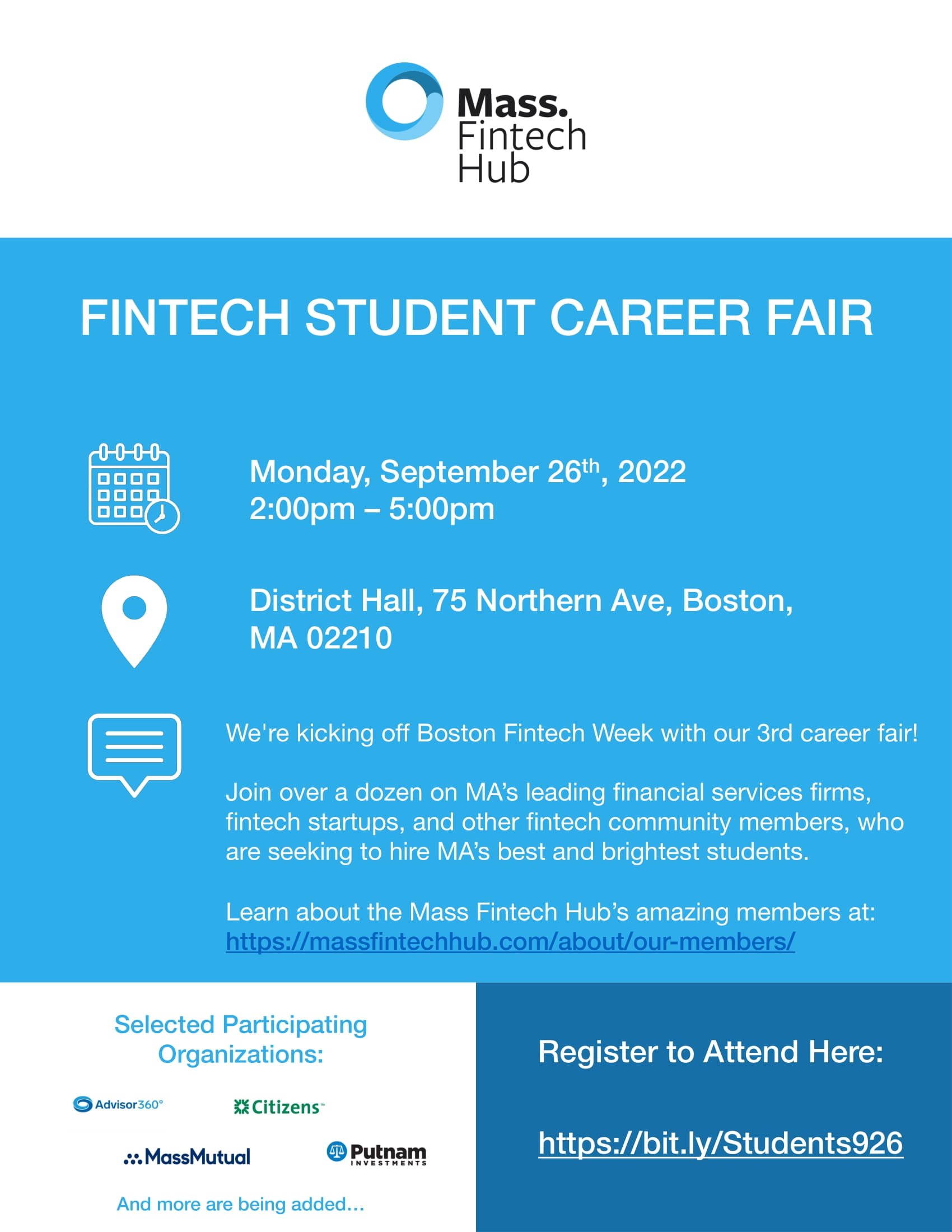 Flyer for Fintech Student Career Fair