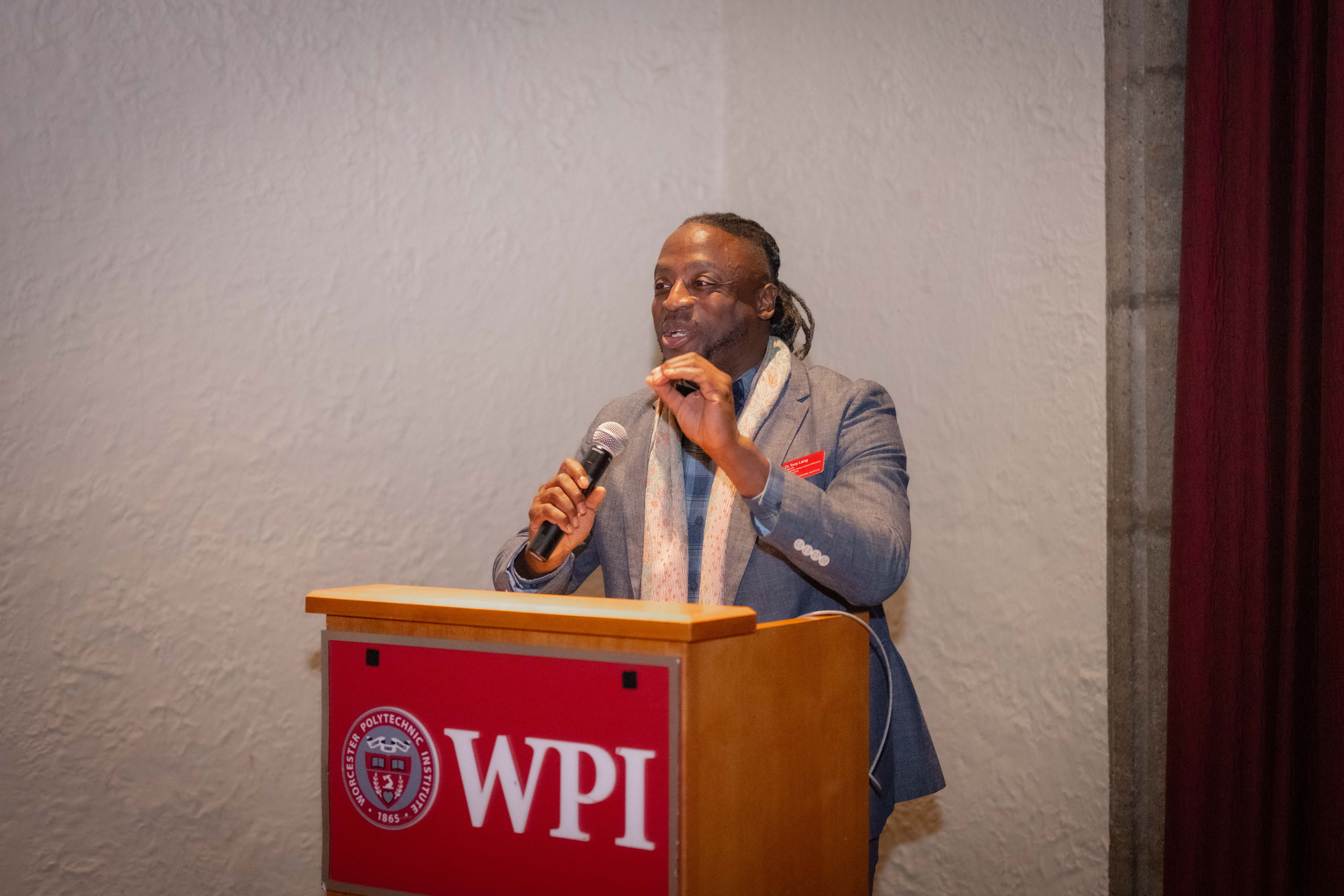 Tony Laing (Assistant Vice President for Diversity, Equity, Inclusion, and Belonging within the Division of Talent and Inclusion) speaks to the gathering.