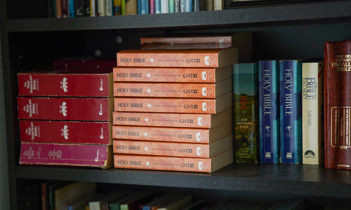 shelf of bibles