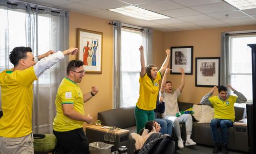 Students cheering on Brazil at World Cup