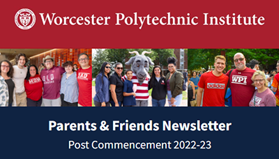A photo of the Parents &amp; Friends newsletter header featuring photos of WPI families.