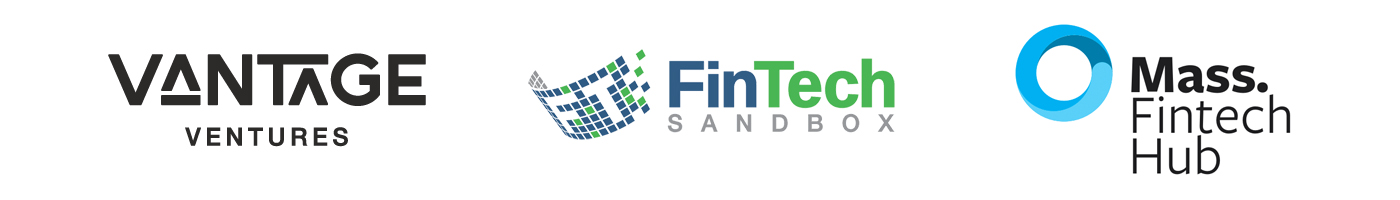 Logos for Vantage Ventures, Fintech Sandbox, and MassFintech Hub
