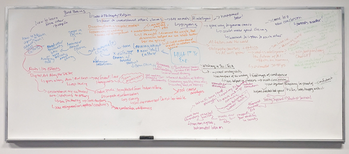 whiteboard with student brainstorm