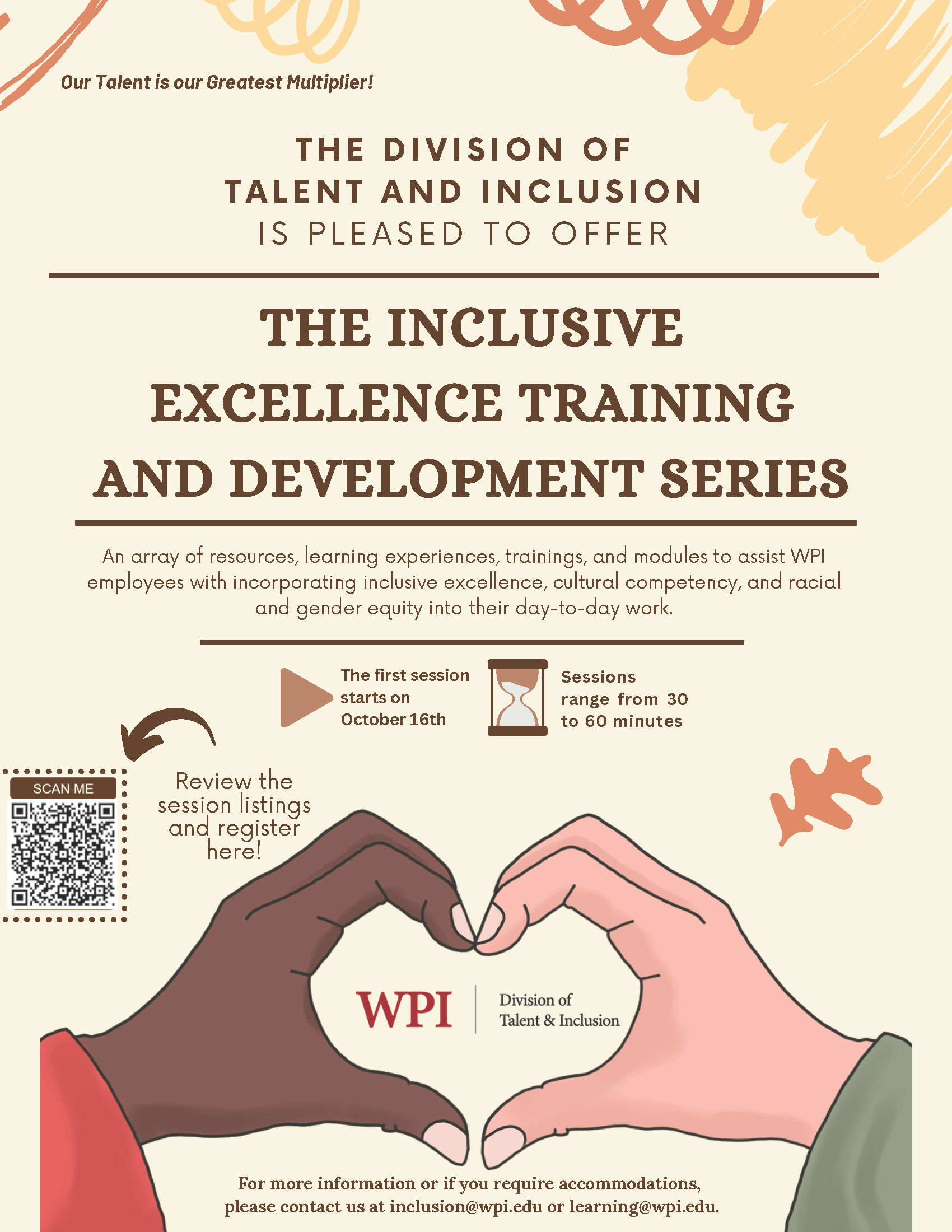 Flyer advertising T&amp;I's inclusive excellence and development training series