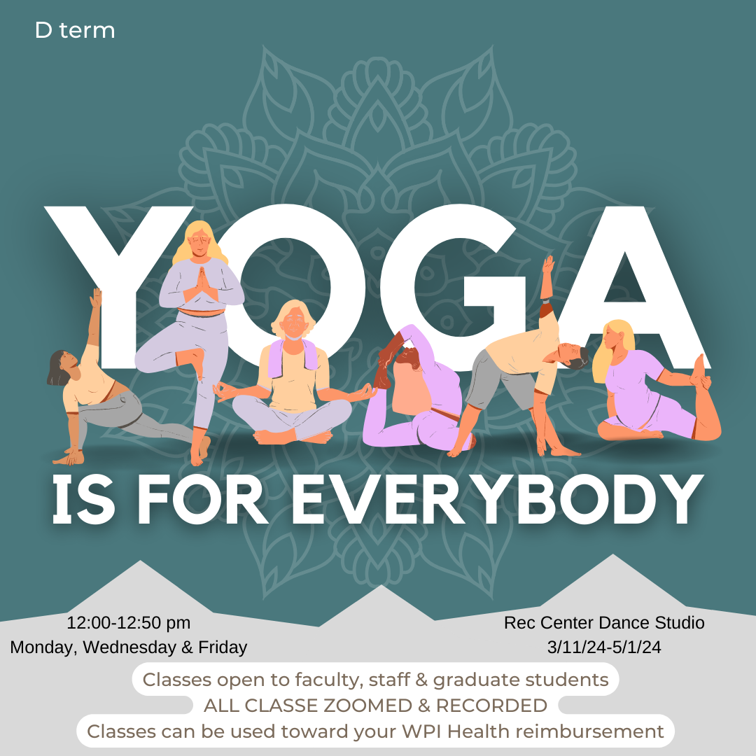 Colorful poster advertising yoga class with images of a diversity of people