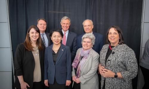 Top L-R State Senator Michael Moore, State Representative John Mahoney, Worcester Mayor Joseph Petty. Bottom L-R State Senator Robyn Kennedy, President Grace Wang, State Representative Kate Donaghue and Lt. Gov. Kim Driscoll