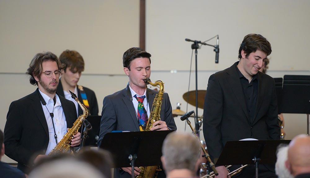 Members of WPI's jazz bands during a performance.