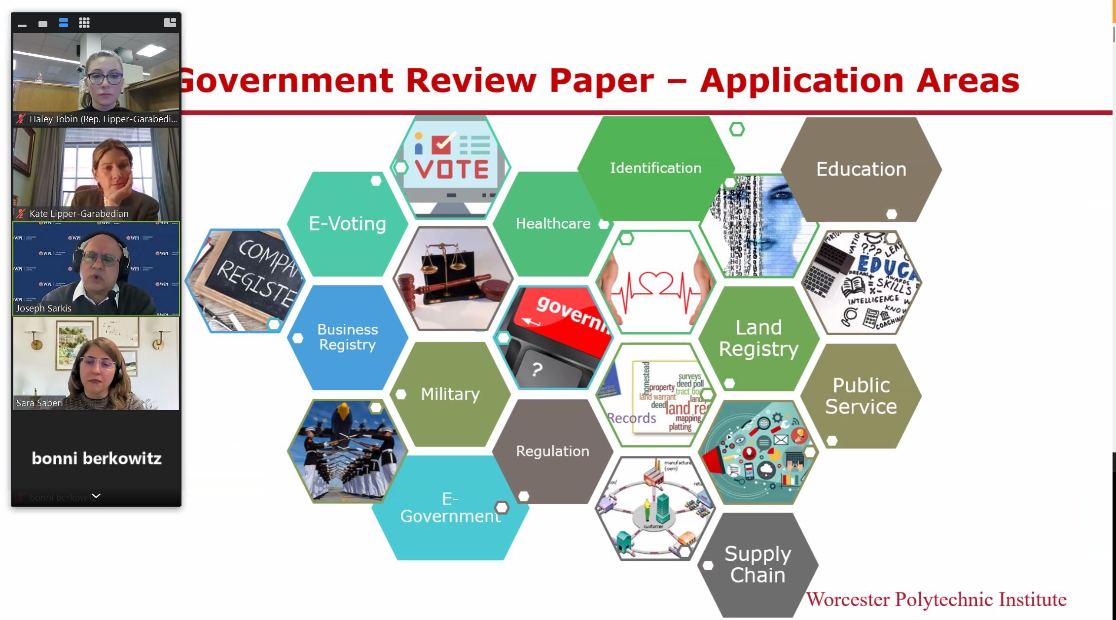 WPI business school professors speak on Zoom with members of the state legislature about Blockchain technology