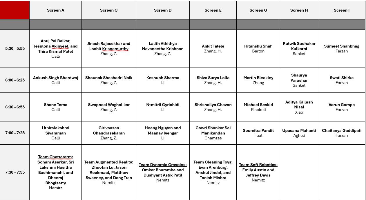 Capstone Presentation Showcase Schedule