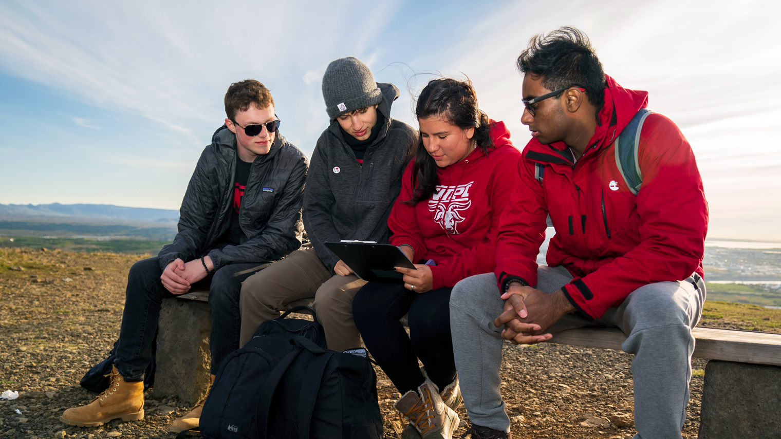Students work on a project in Iceland.