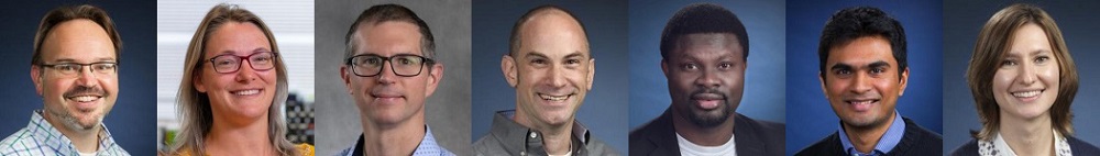 From left, Michael Timko, Jeannine Coburn, Aaron Deskins, Ronald Grim, John Obayemi, Pratap Rao, and Lyubov Titova