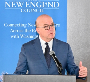 Congressman Jim McGovern speaking from behind a podium