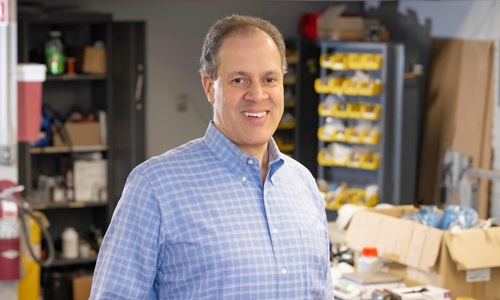 Adam Powell IV is pictured in his laboratory at WPI.
