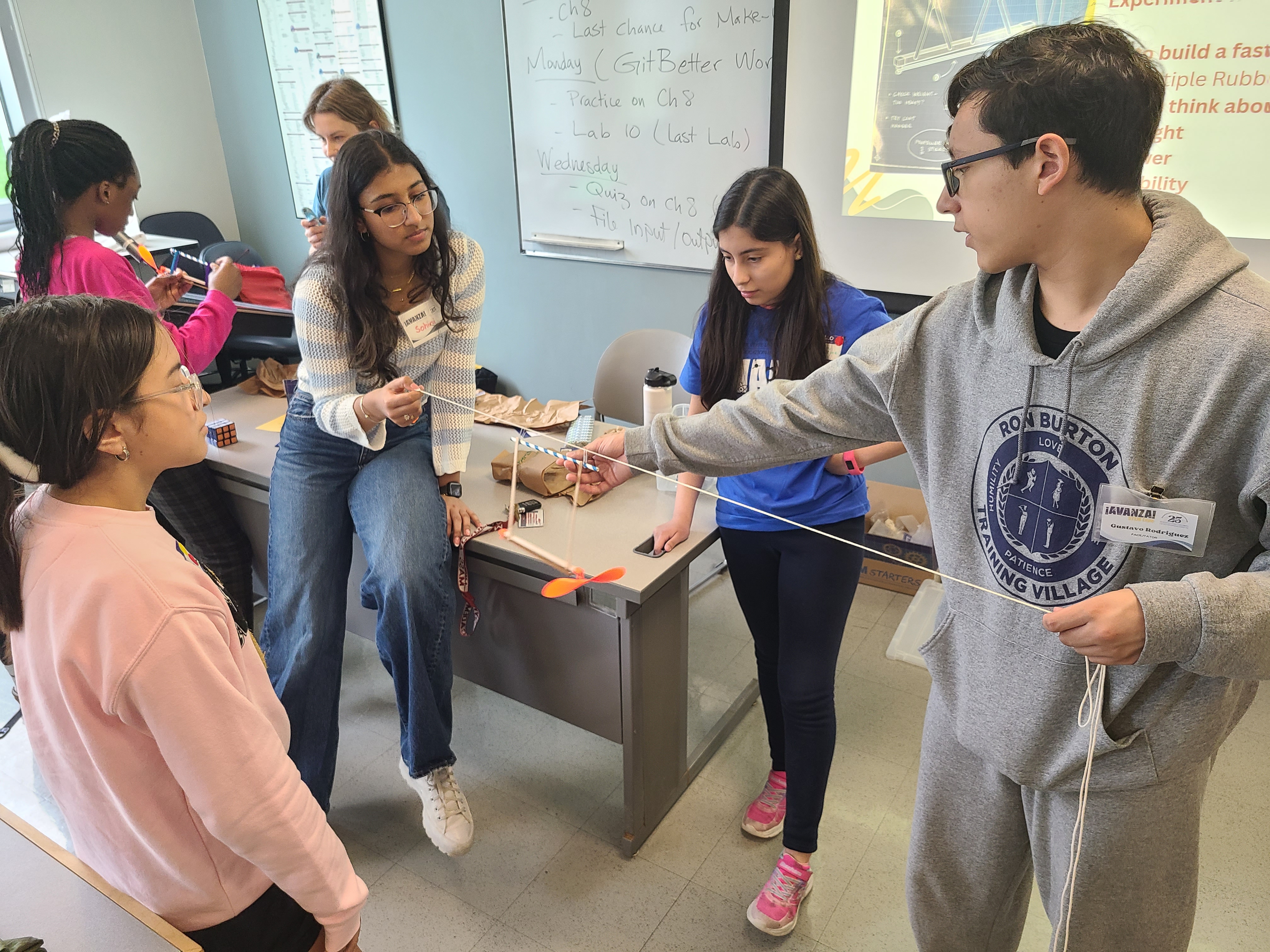 Mass Academy students, along with their Instructor, Kirsten Small, led an activity where students designed and raced zip line racers, experimenting with various designs and materials.
