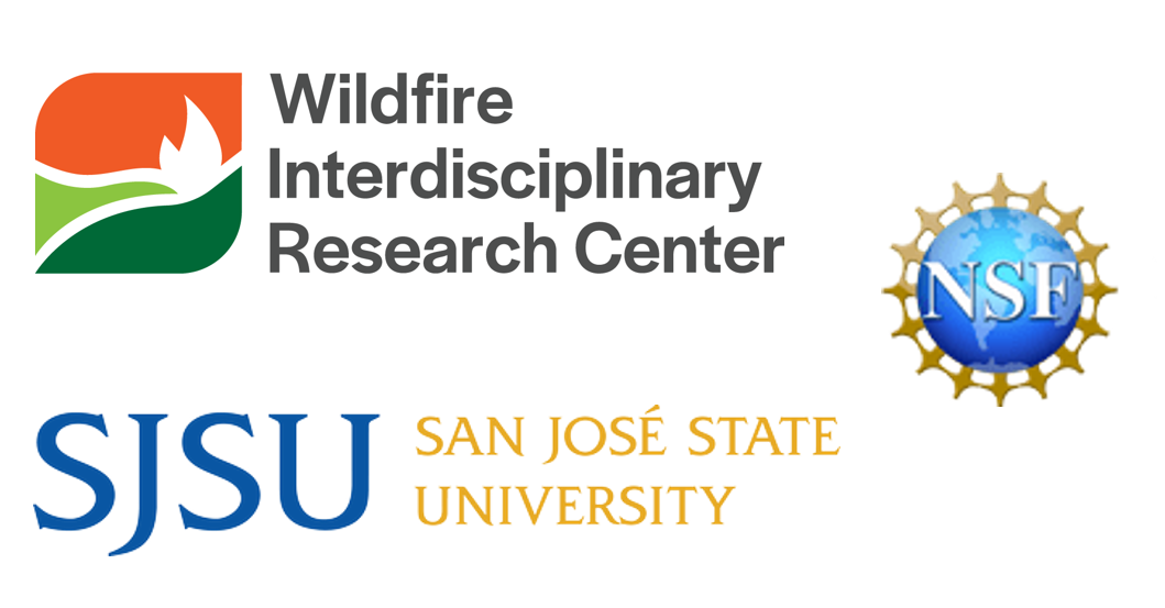3 logos on a white background, the wildfire interdisciplinary research center, san jose state university, and the NSF.