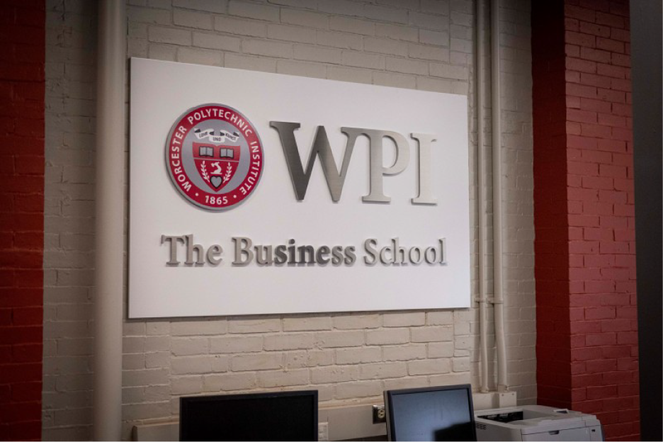 WPI Business School Logo On Wall