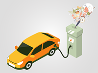Illustrated Car at Charging Station