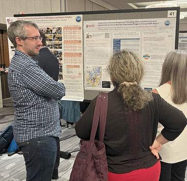 TJ Noviello presenting a poster at the Noyce Summit Poster Session