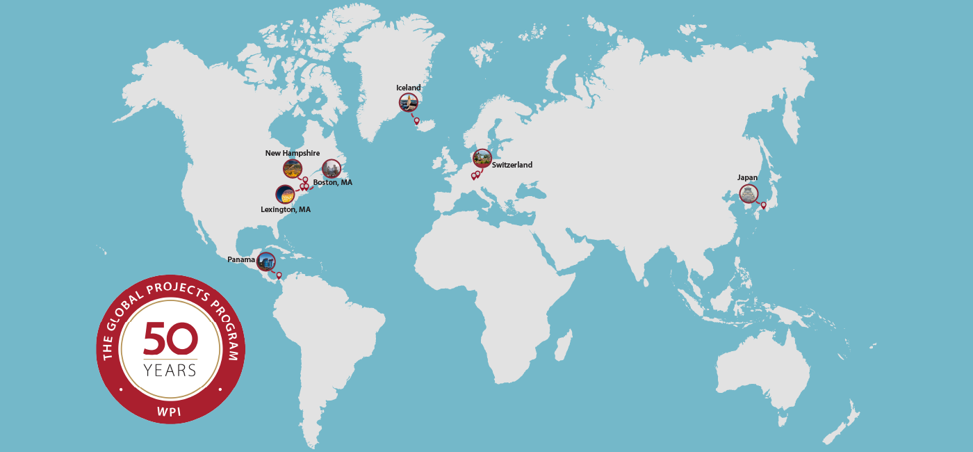 global map graphic showing points where project centers are active in A-Term 2025