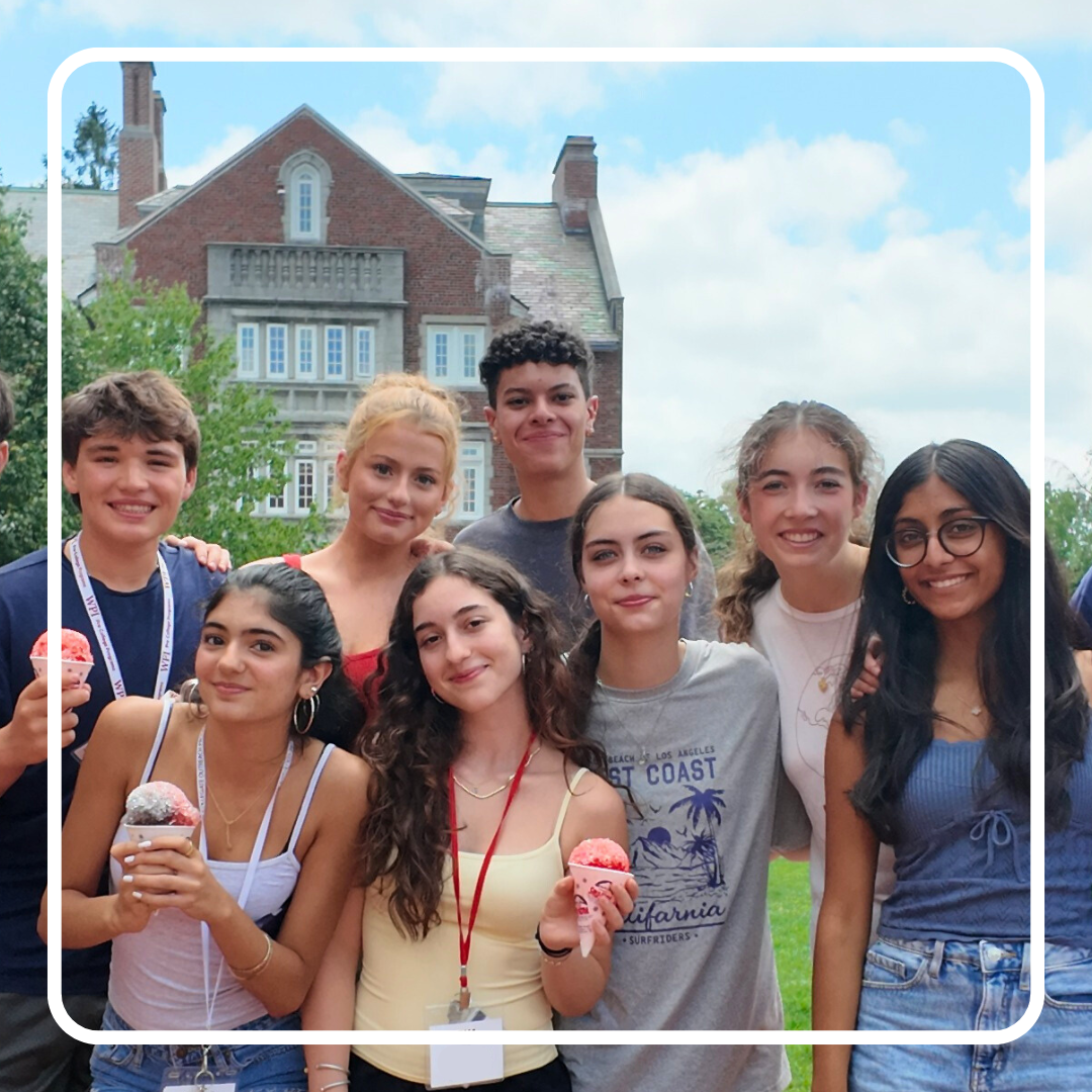 Students posing with shaved ice on the quad