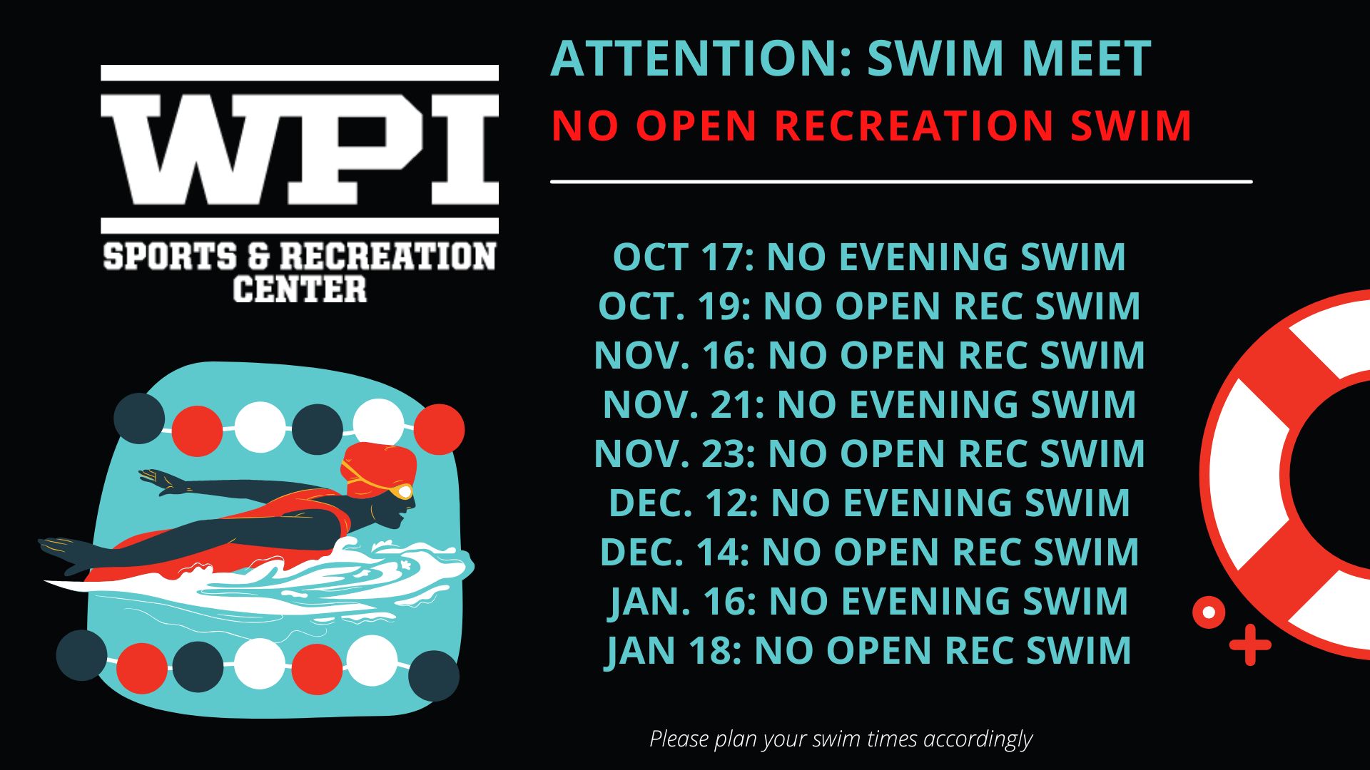 No Open Rec Swim - Swim Meets
