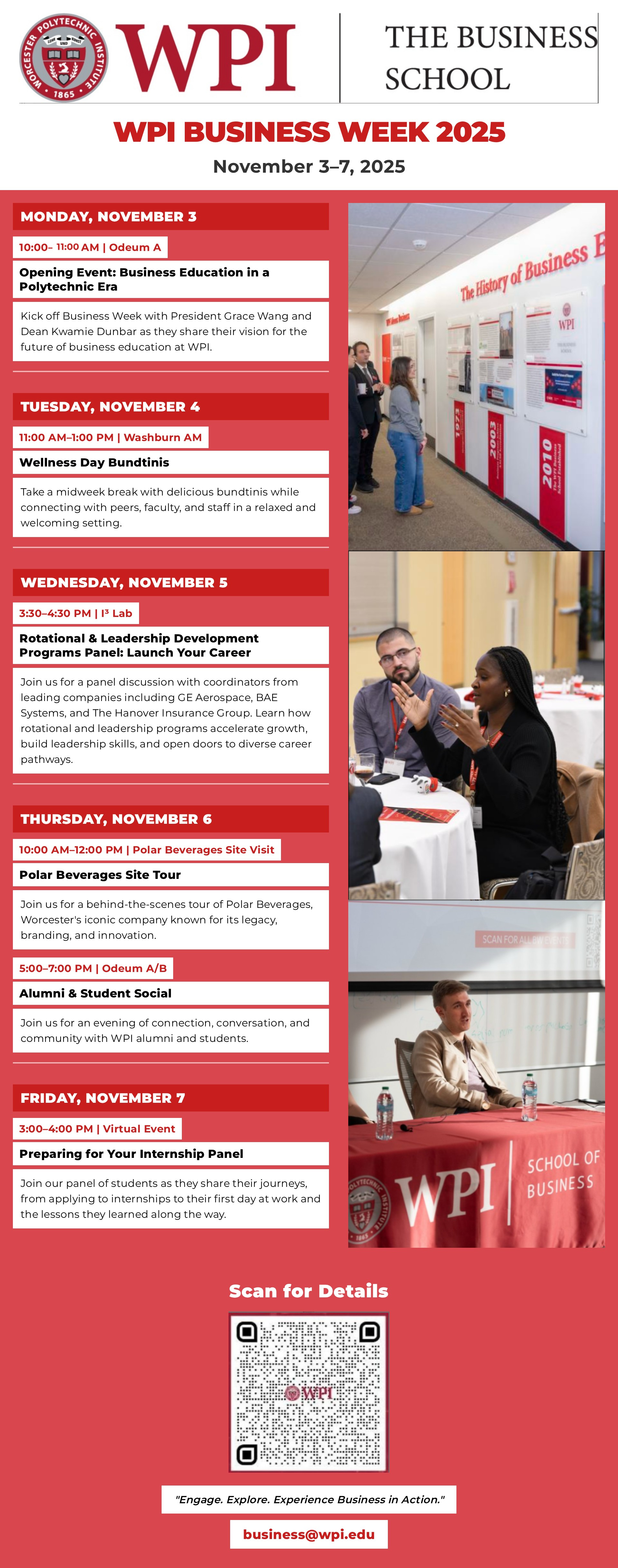Flyer for WPI Business Week 2025