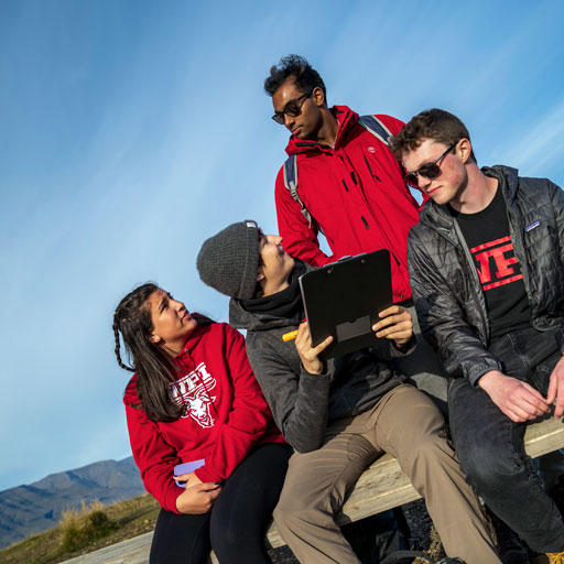 Students revieing notes in Iceland IQP