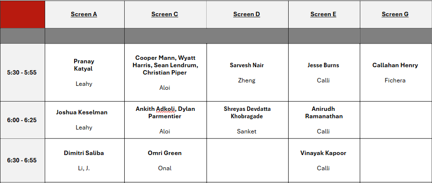 RBE Fall 2025 Capstone Showcase Schedule