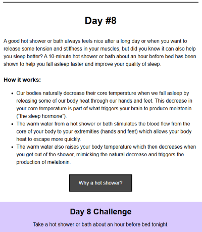 example email template for sleep challenge day 8